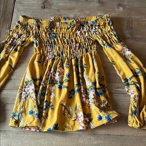 Xhilaration Yellow Floral Off-Shoulder Blouse